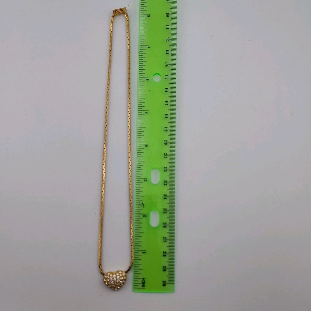 Authentic Vintage Signed SWAROVSKI CRYSTAL HEART LOVE NECKLACE GOLDTONE 16 ¾" - Picture 7 of 9